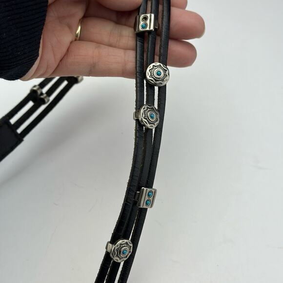 Leather and faux silver and turquoise belt - Picture 7 of 7